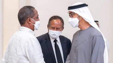 صورة تجمع محمد بن زايد وأسامة داؤود وعبد الله حمدوك - إرشيف