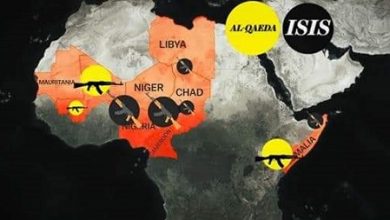 خارطة توضح الدول التي تنتشر فيها (داعش) افريقيا